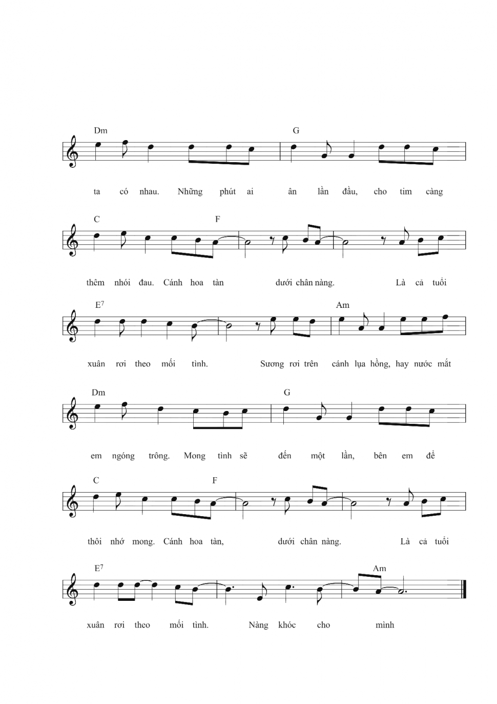 Cánh Hồng Phai sheet có lời