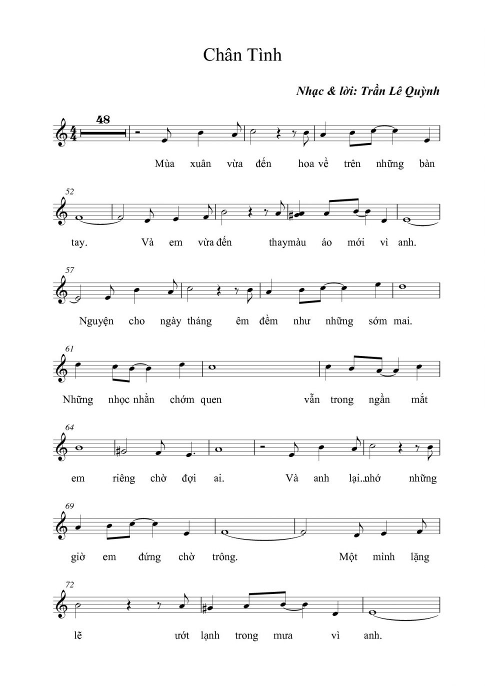 Chân Tình sheet có lời