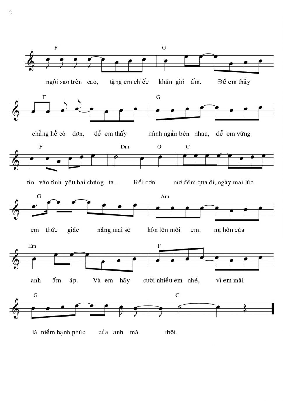 Chiếc Khăn Gió Ấm sheet có lời