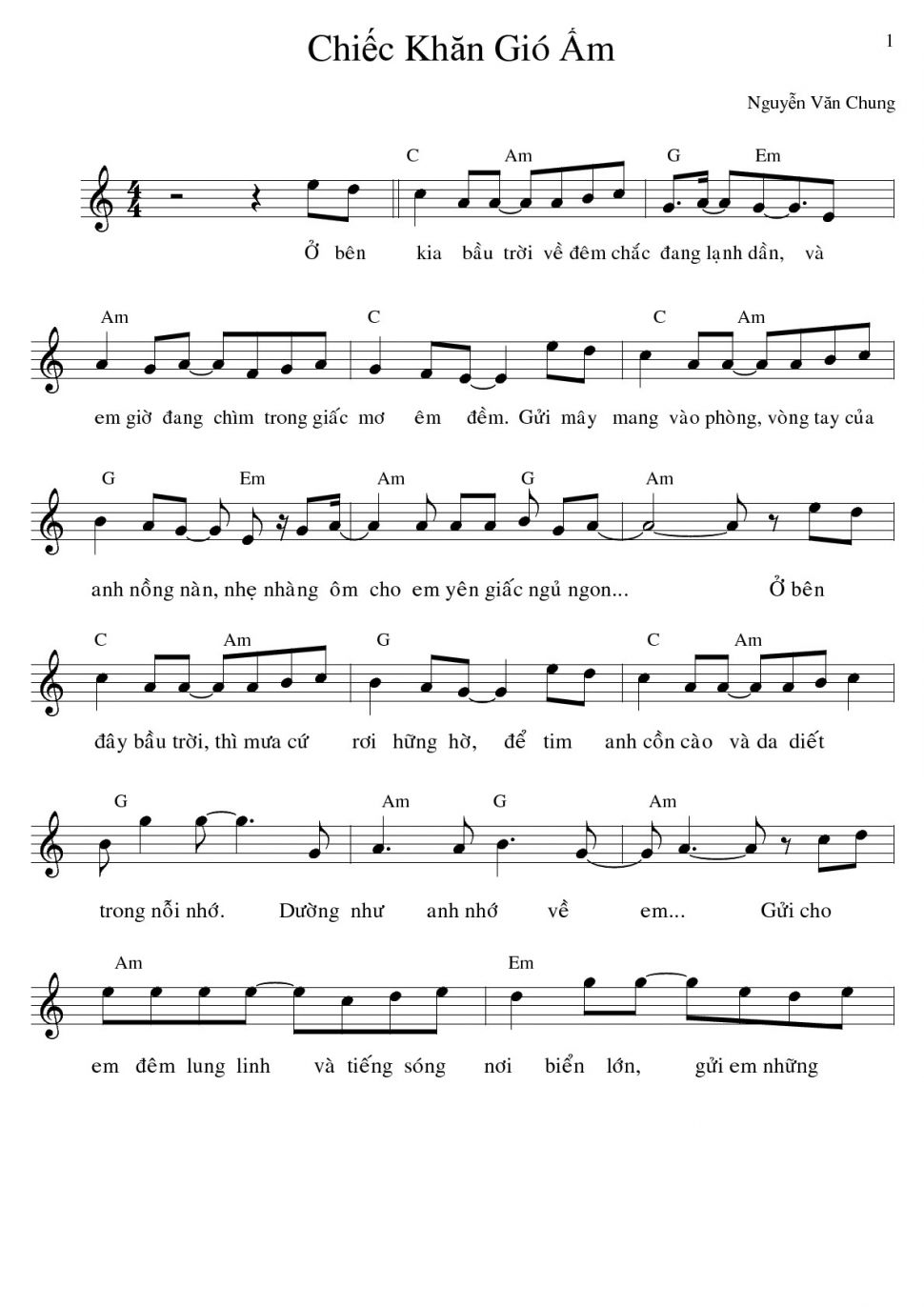 Chiếc Khăn Gió Ấm sheet có lời