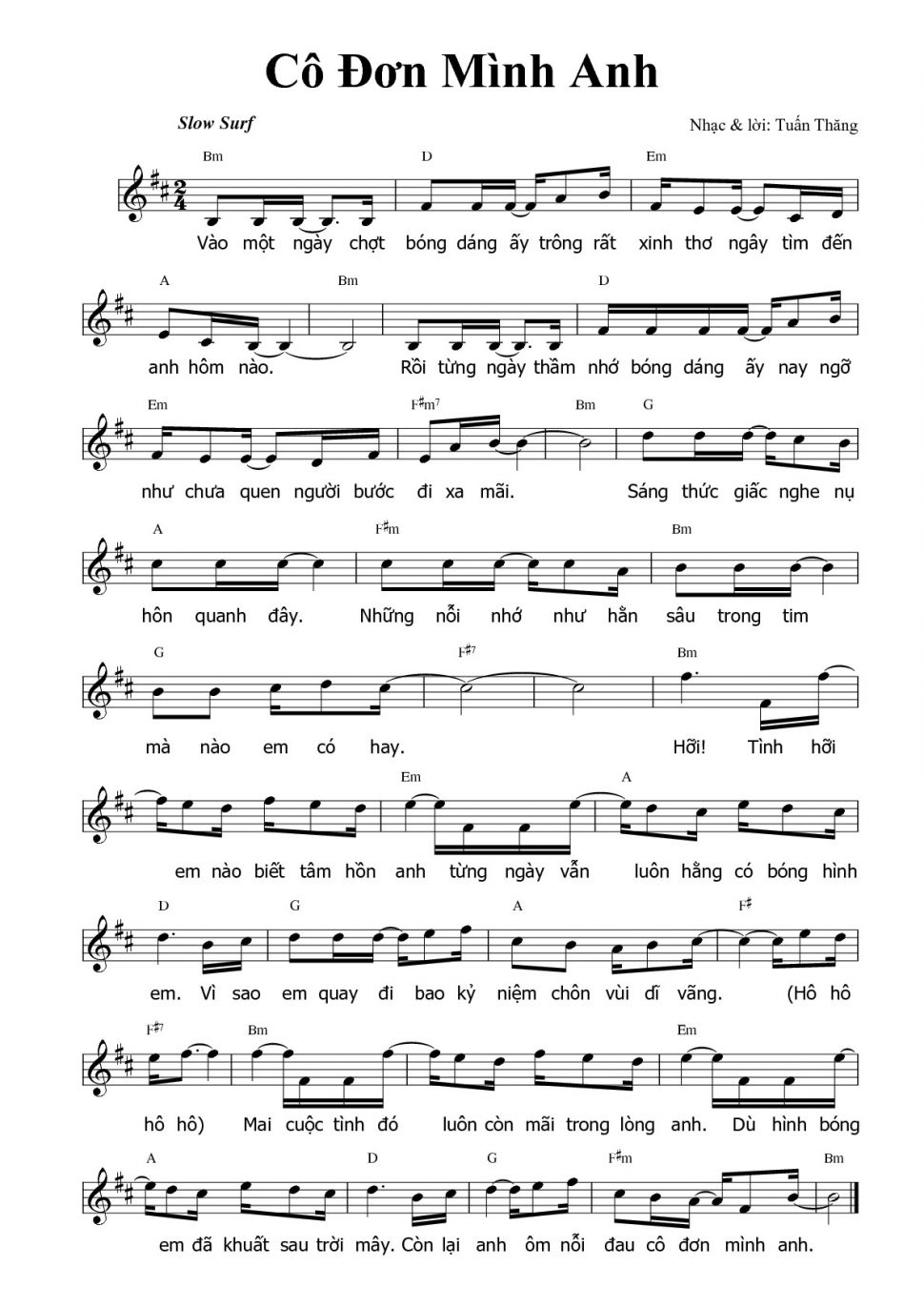 Cô Đơn Mình Anh sheet có lời