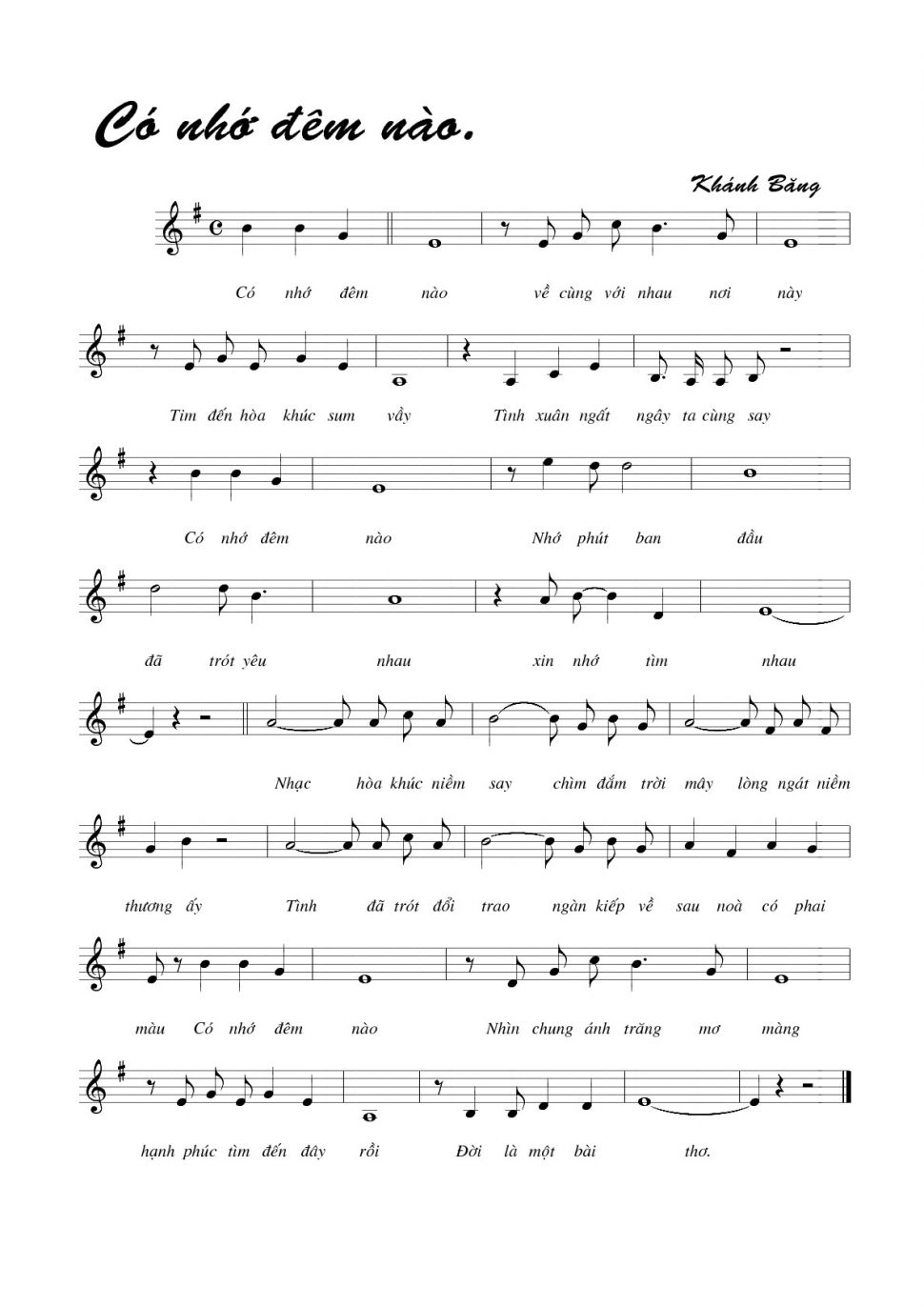 Có Nhớ Đêm Nào sheet có lời