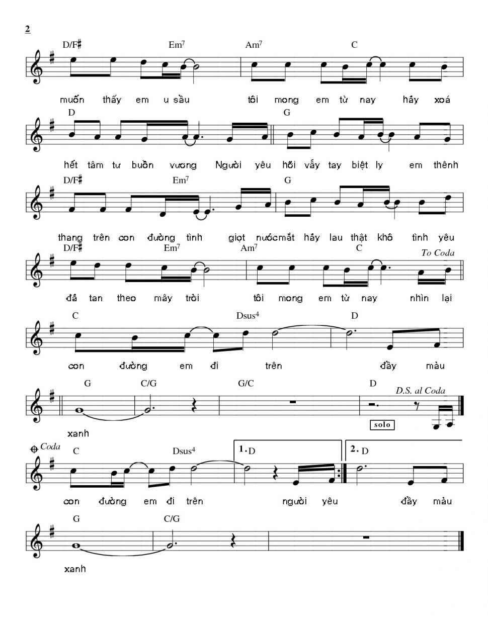 Con Đường Mùa Xanh sheet có lời