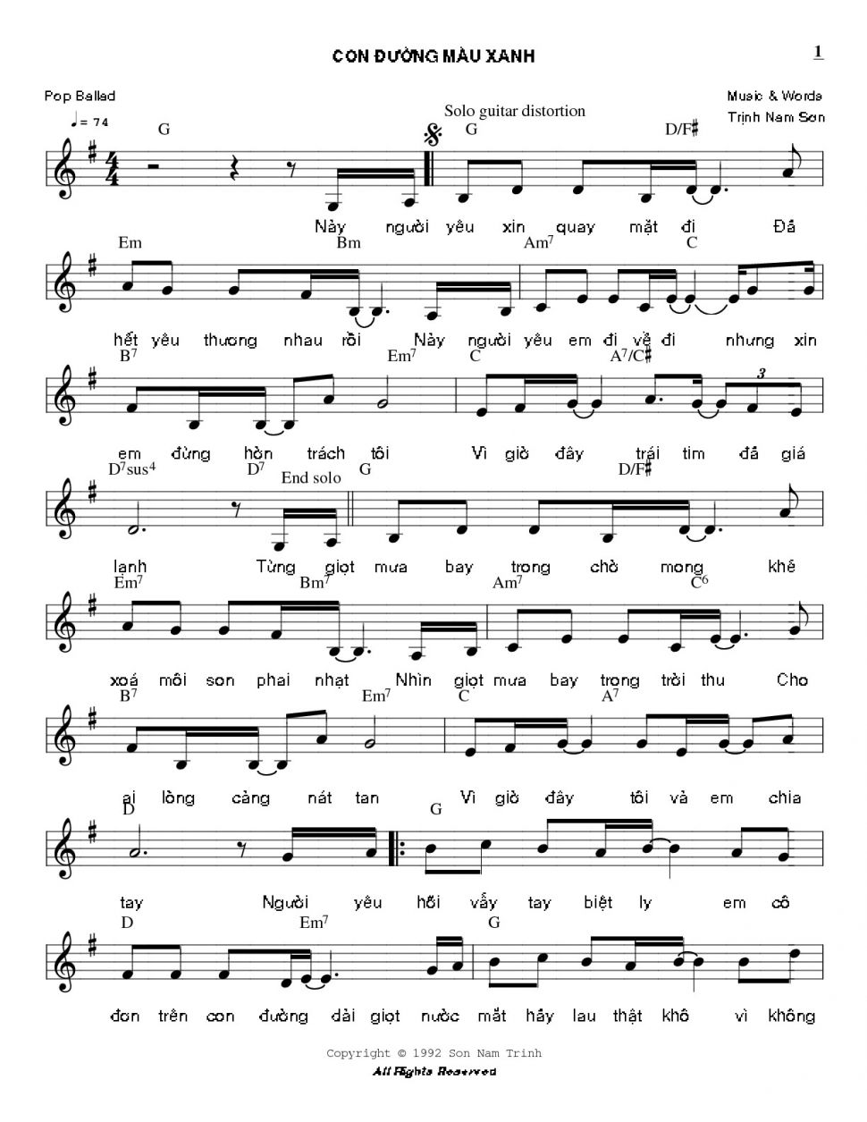 Con Đường Mùa Xanh sheet có lời