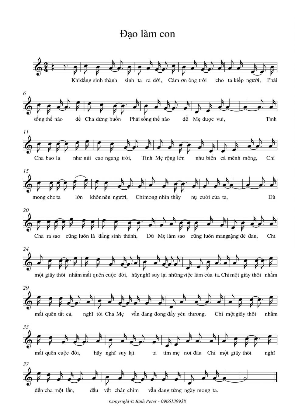 Đạo Làm Con sheet có lời