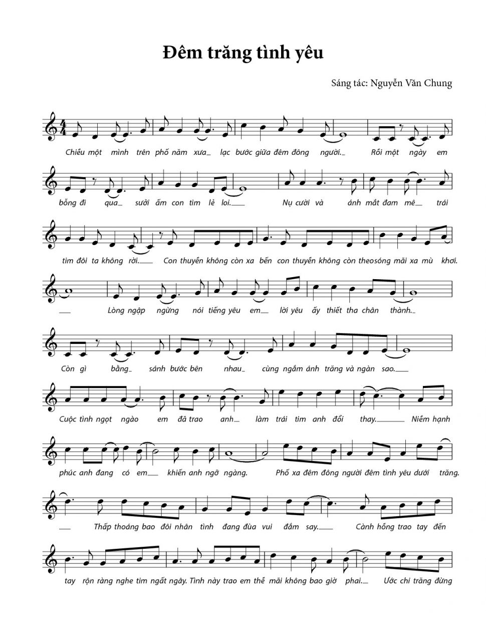 Đêm Trăng Tình Yêu sheet có lời