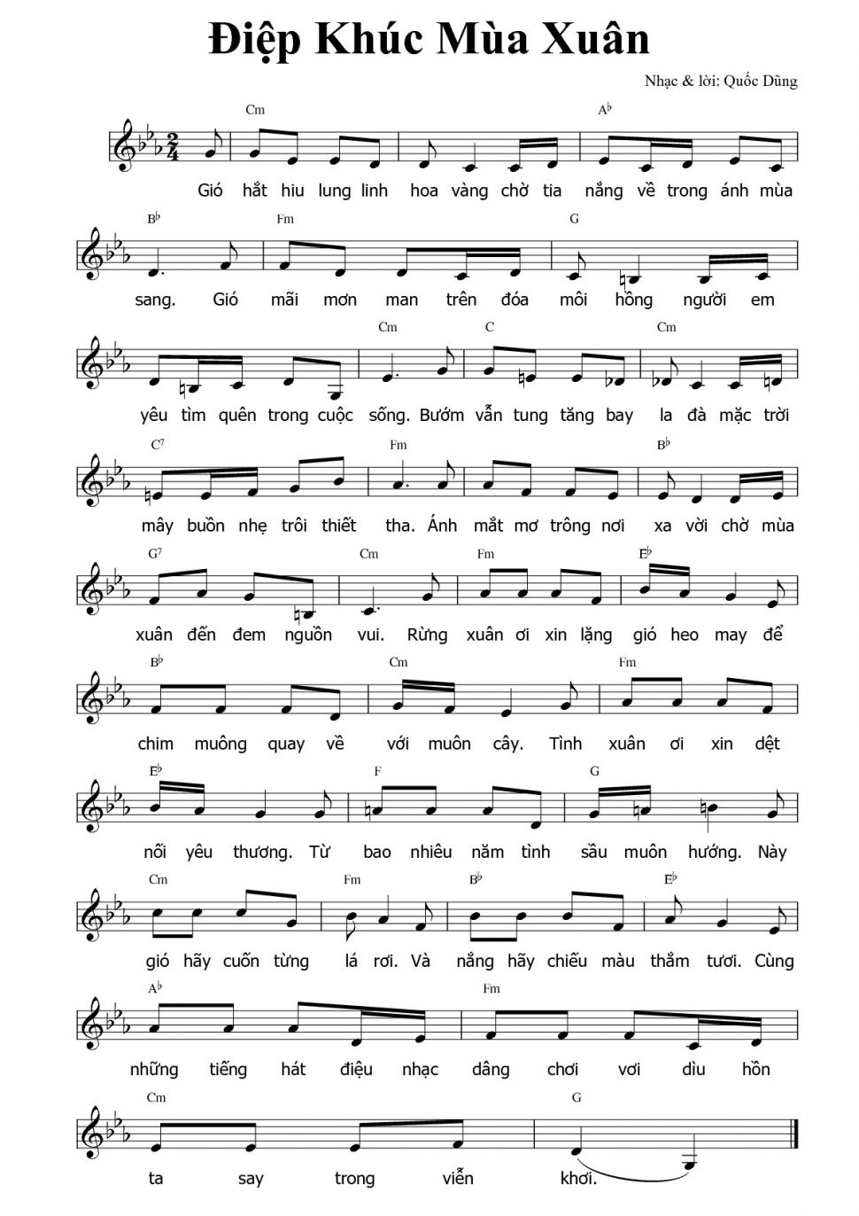 Điệp Khúc Mùa Xuân sheet có lời