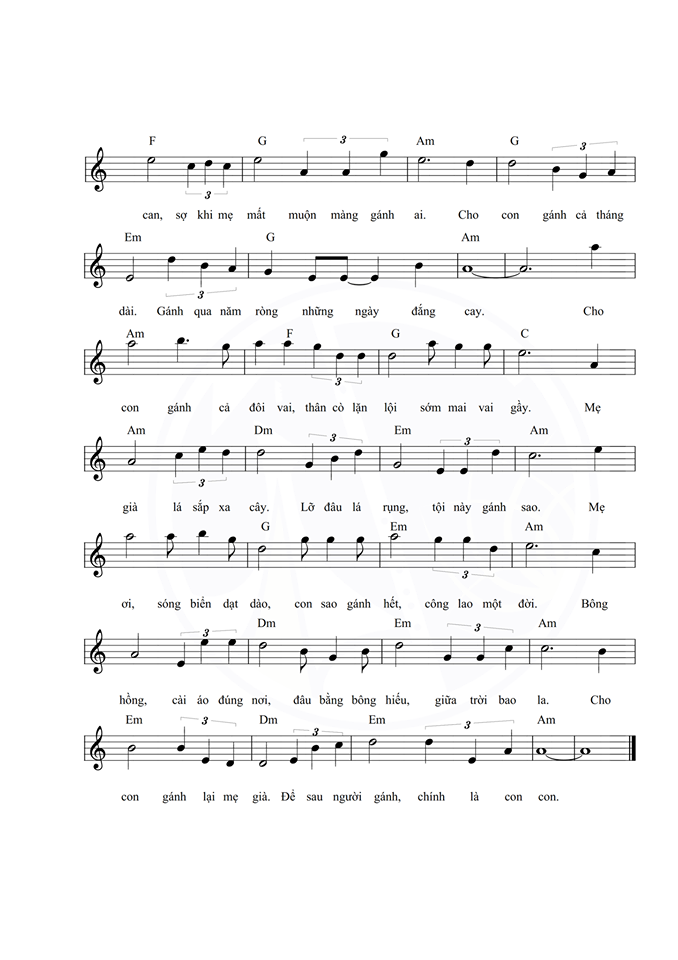 Gánh Mẹ Sheet có lời