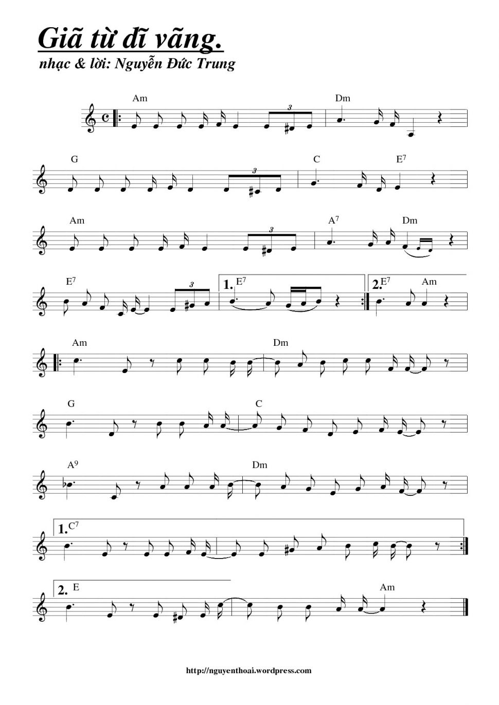 Giã Từ Dĩ Vãng sheet có lời