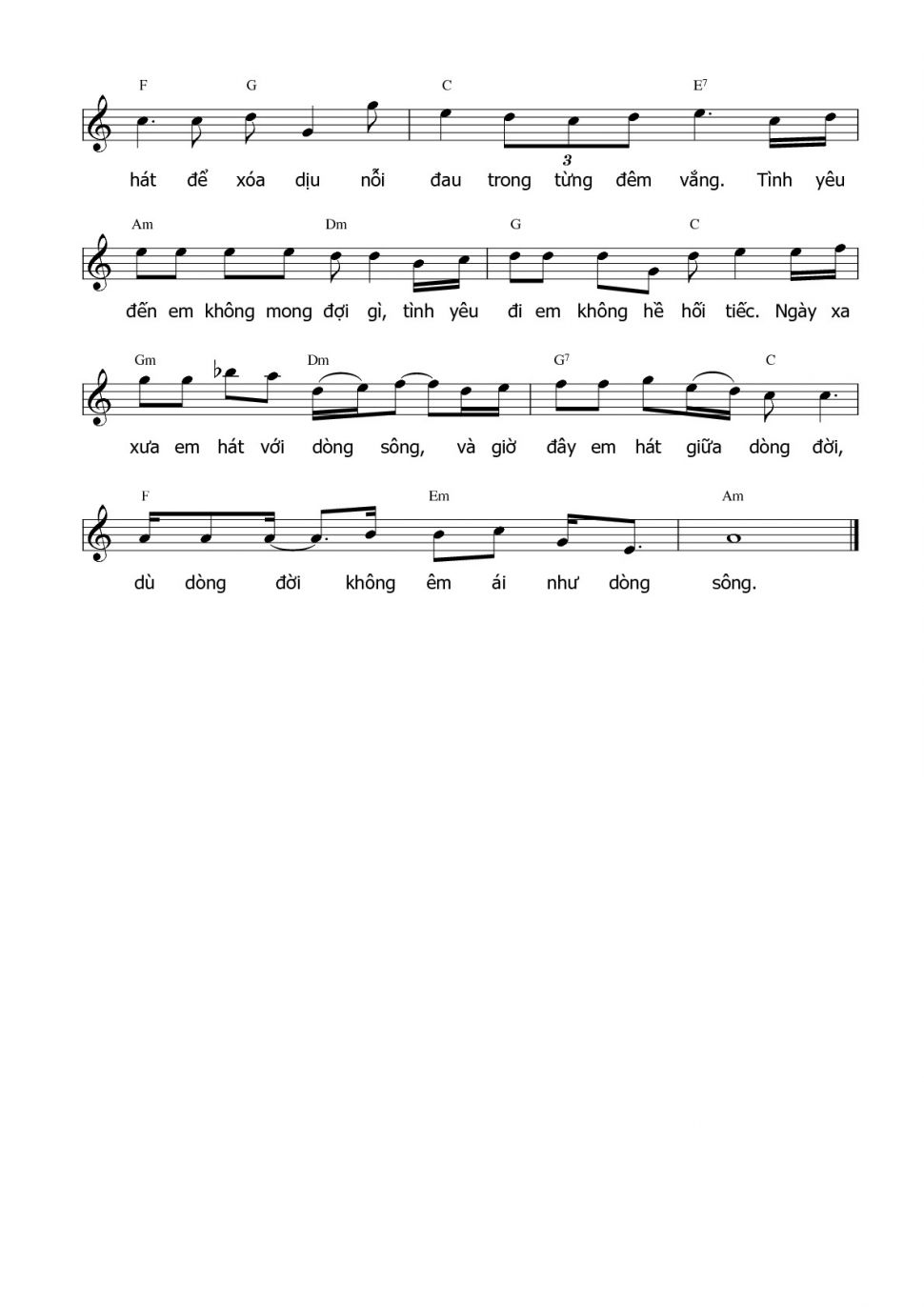 Hát Với Dòng Sông sheet có lời