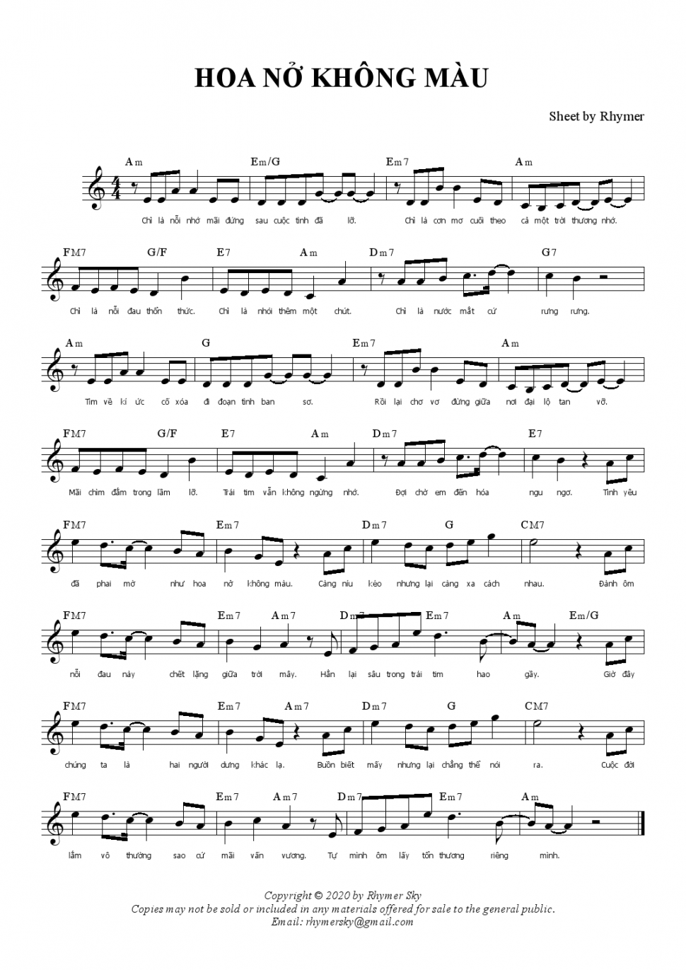 Hoa Nở Không Màu sheet có lời