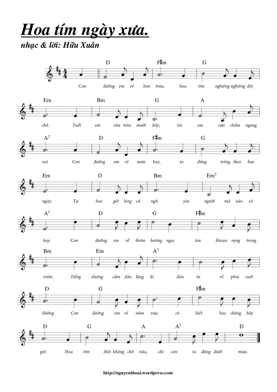 Hoa Tím Ngày Xưa sheet có lời