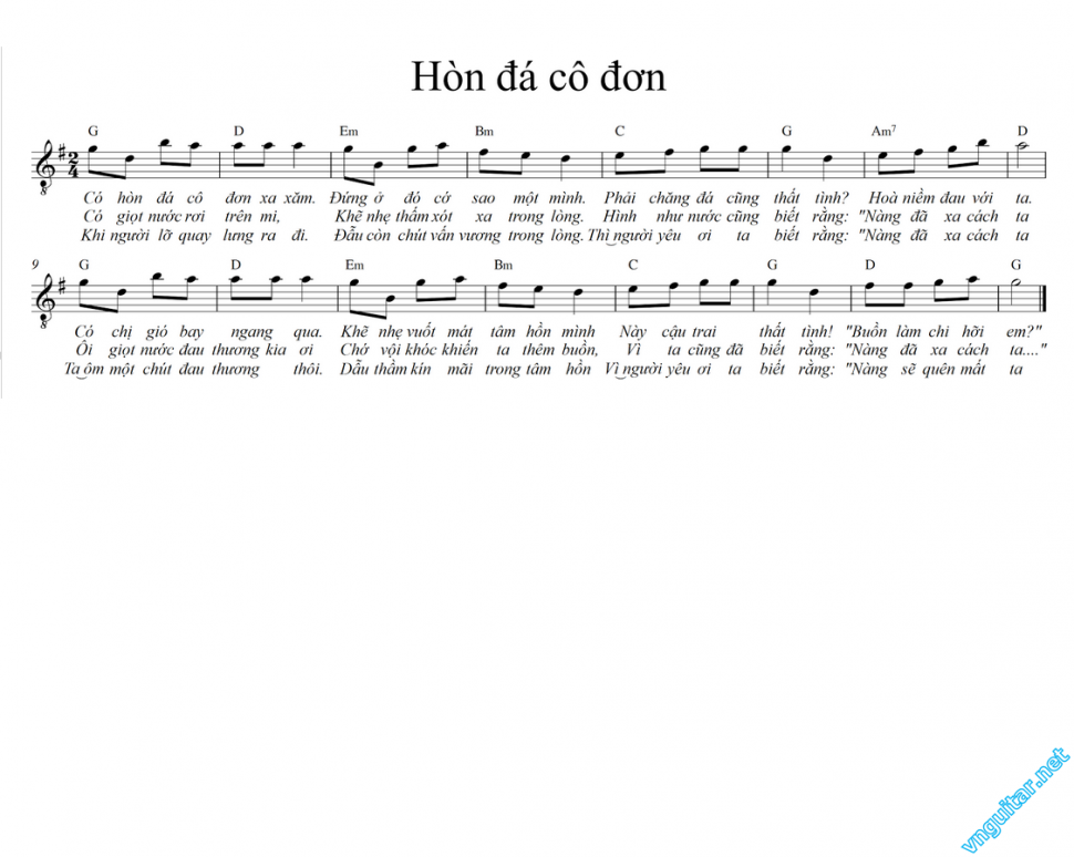 Hòn ĐáCô Đơn sheet có lời