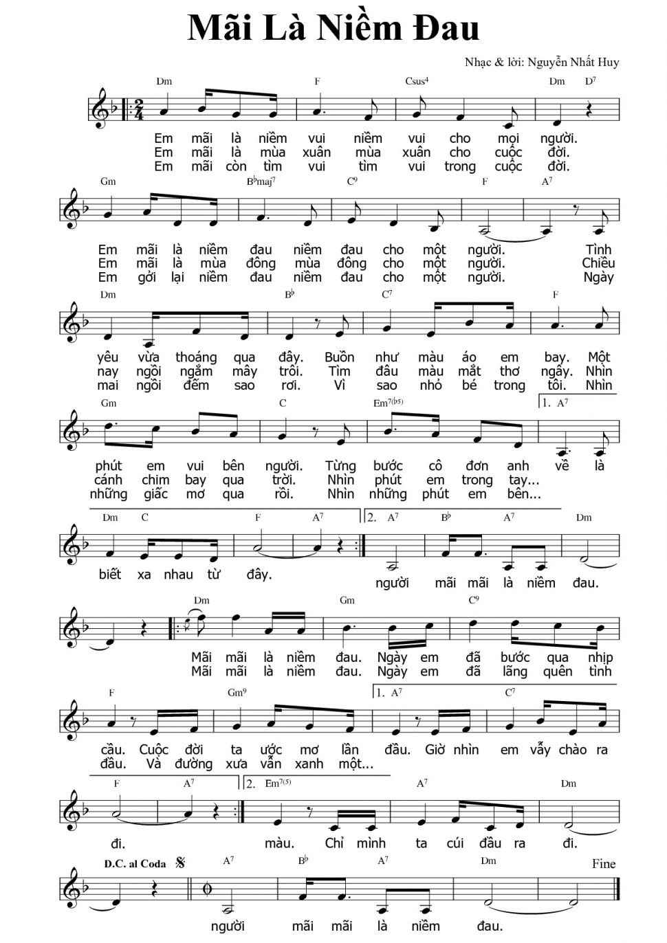 Mãi Là Niềm Đau sheet có lời Mãi Là Niềm Đau sheet có lời