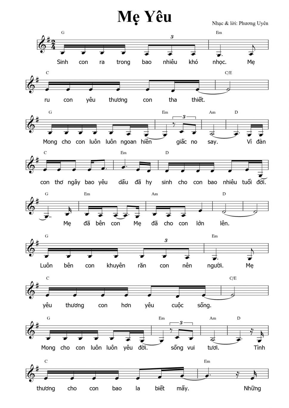 Mẹ yêu sheet có lời