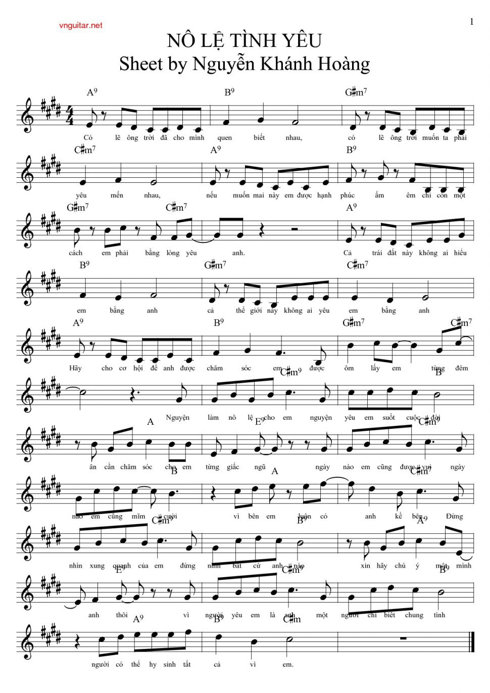 Nô Lệ Tình Yêu sheet có lời