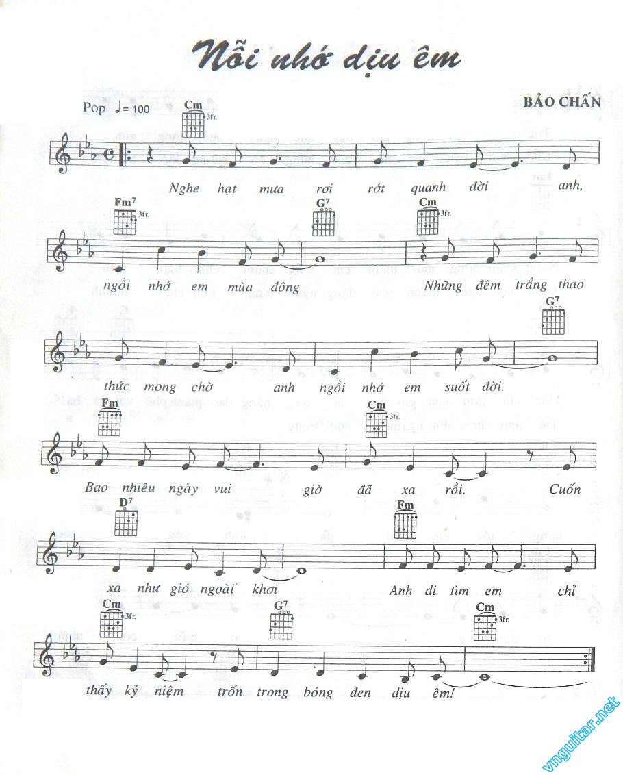 Nỗi Nhớ Dịu Êm sheet có lời