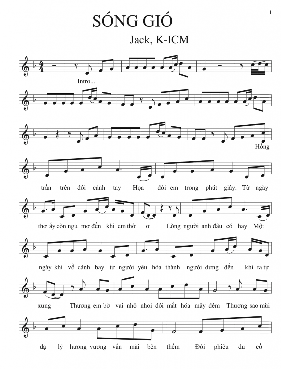 Sóng Gió sheet có lời