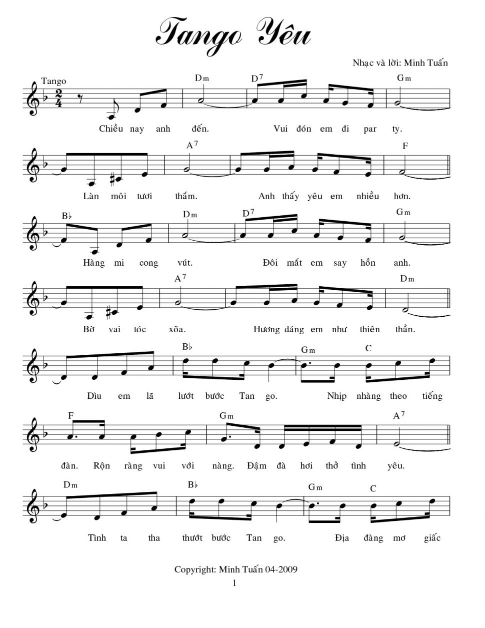 Tango yêu sheet có lời