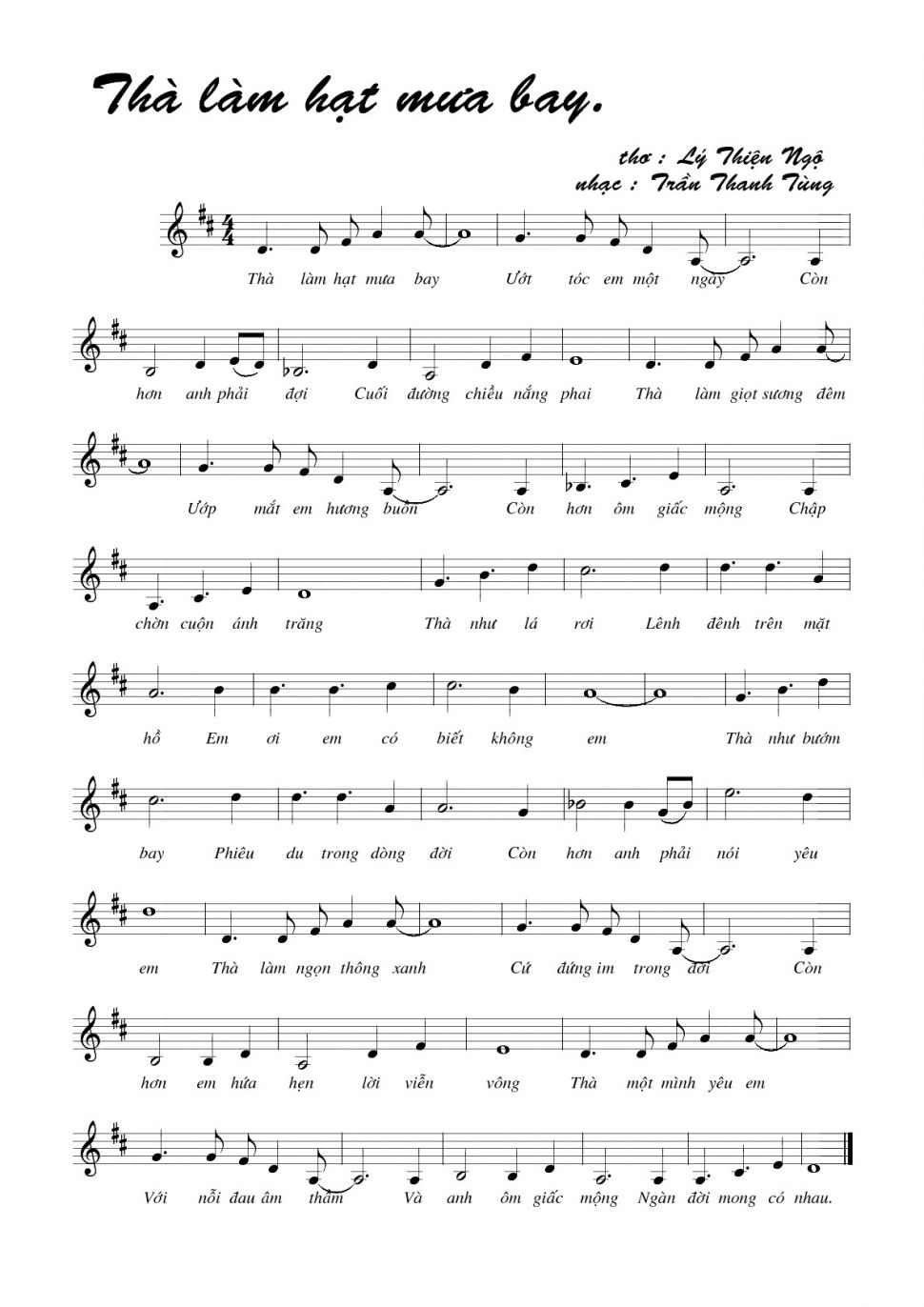 Thà Làm Hạt Mưa Bay sheet có lời