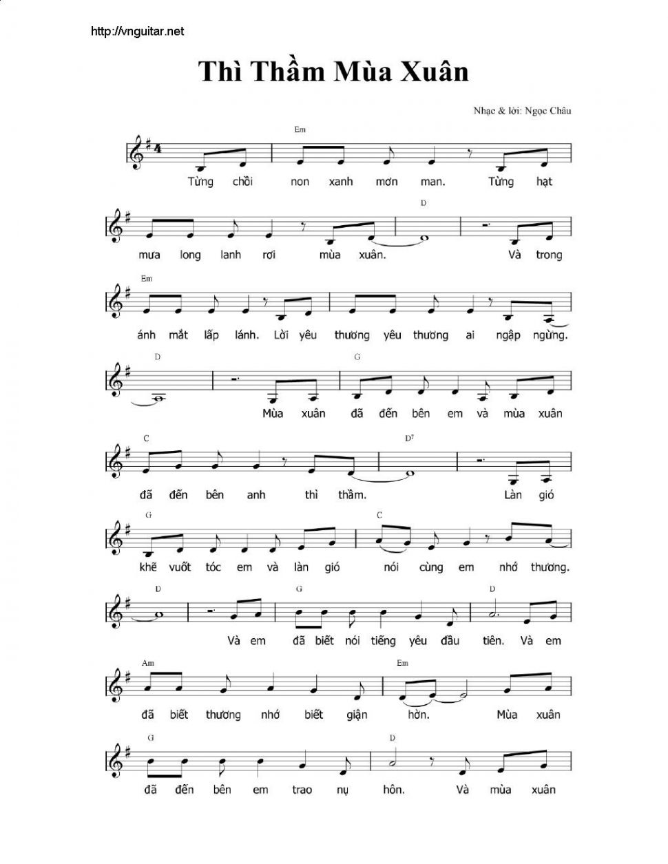 Thì Thầm Mùa Xuân sheet có lời