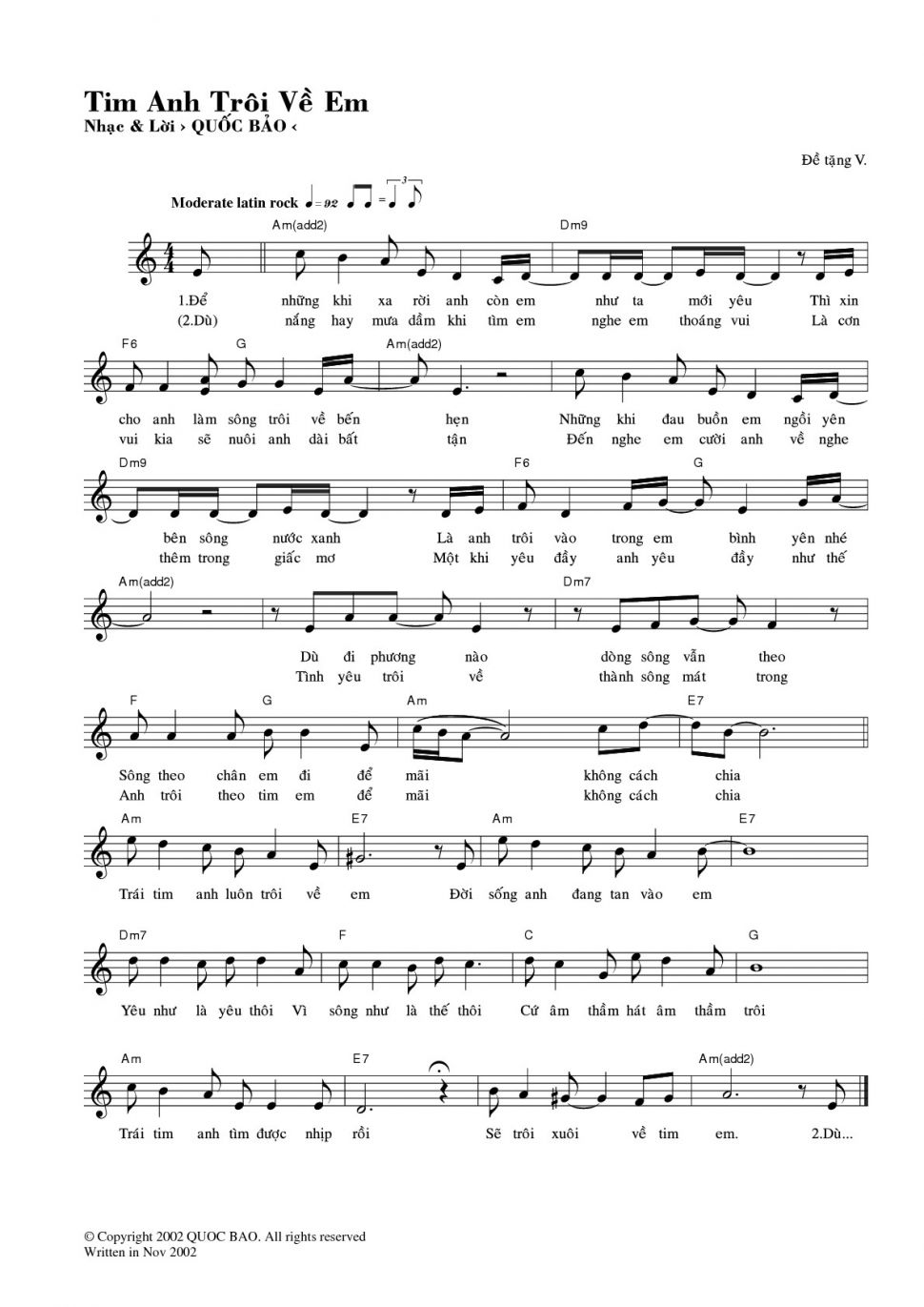 Tim Anh Trôi Về Em sheet có lời