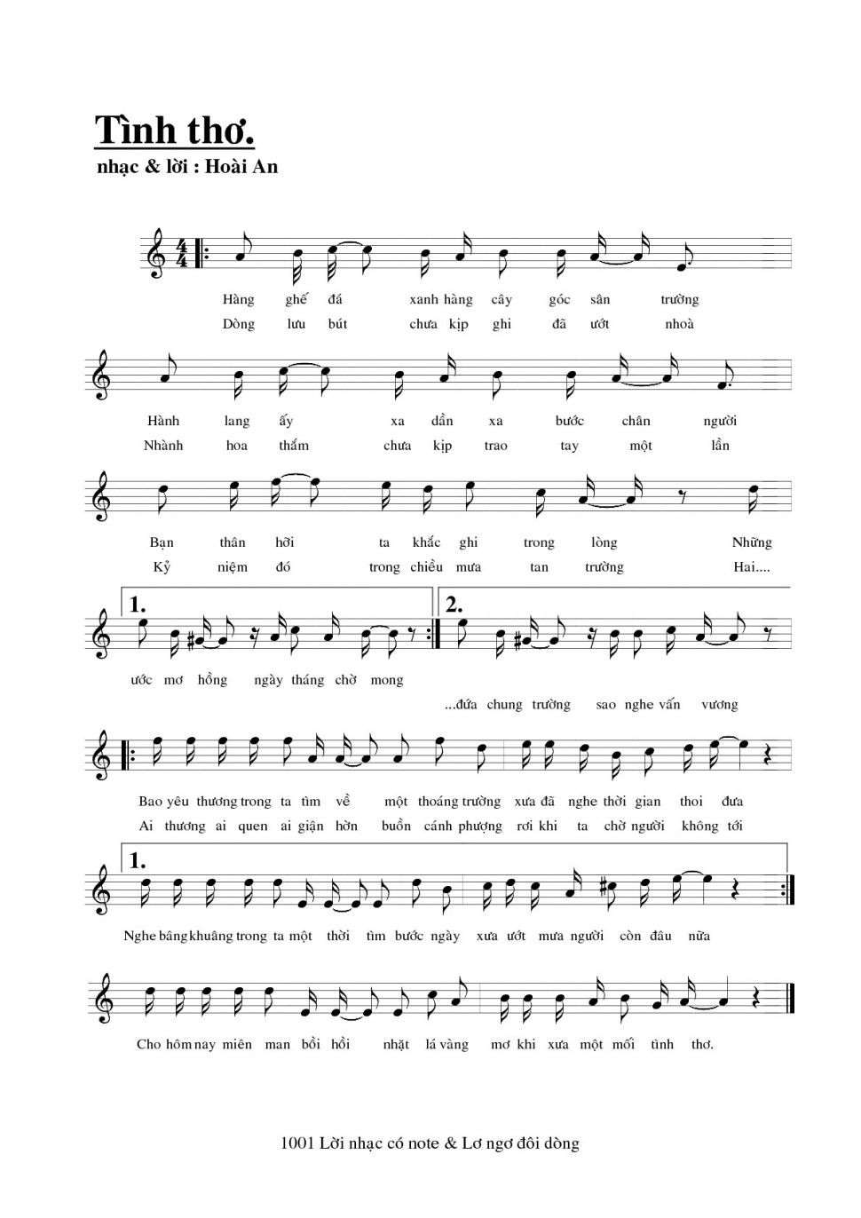 Tình Thơ sheet có lời