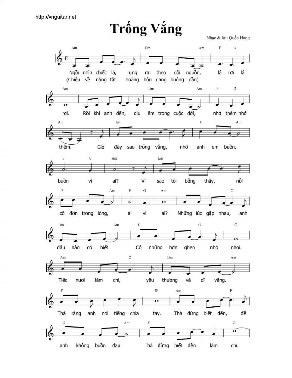 Trống Vắng sheet có lời 