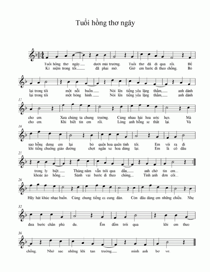 Tuổi Hồng Thơ Ngây sheet có lời