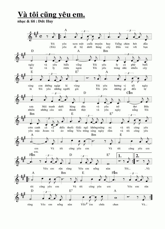 Và tôi Cũng Yêu Em sheet có lời