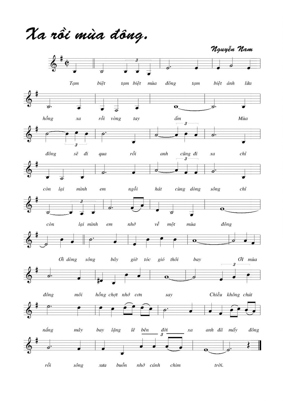 Xa Rồi Mùa Đong sheet có lời