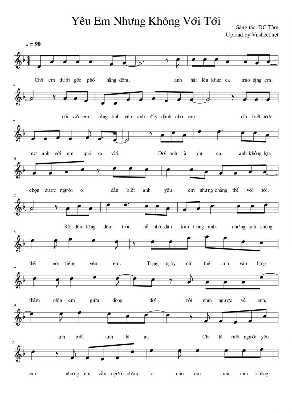 Yêu Em Nhưng không Với Tới sheet có lời