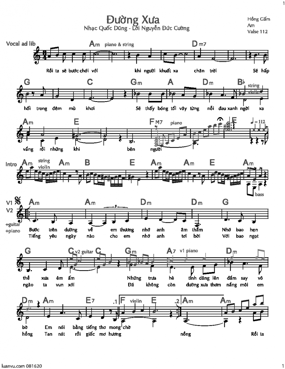 Đường xưa sheet có lời 