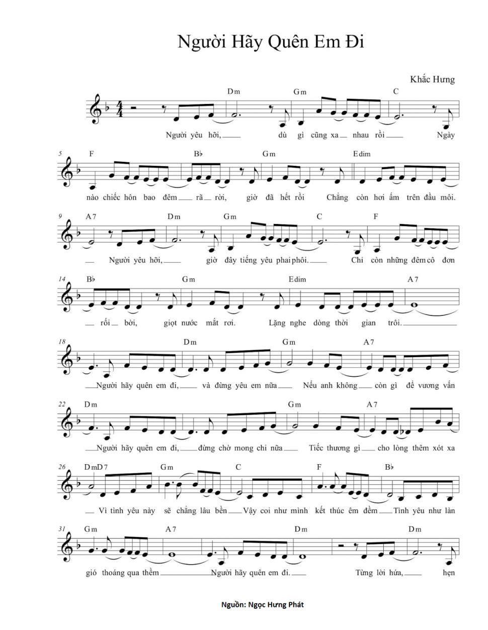 Người hãy quên em đi sheet có lời