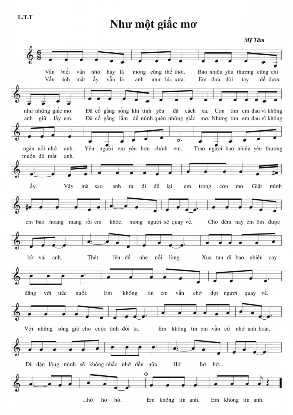 Như một giấc mơ sheet có lời