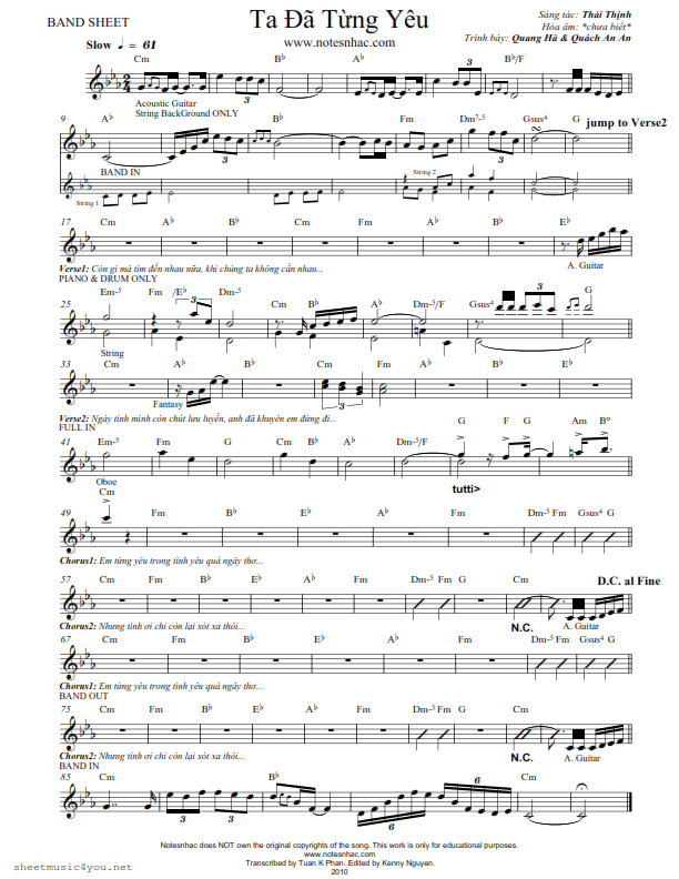 Ta đã từng yêu sheet nhạc