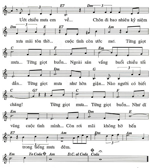 Tiếng mưa Đêm sheet có lời