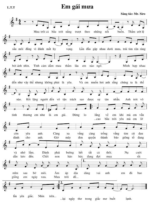 Em Gái Mưa sheet nhạc