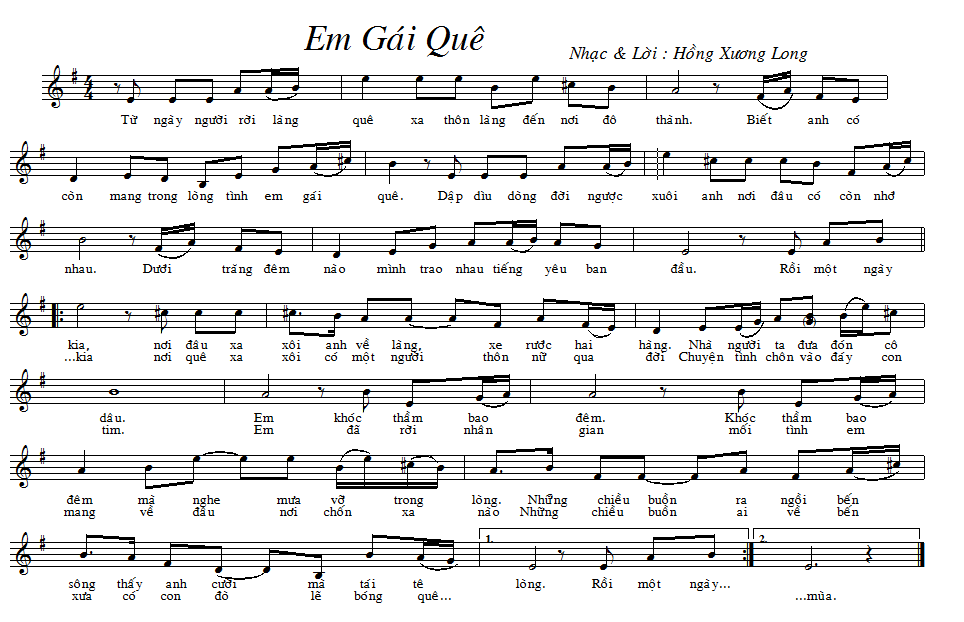 Em Gái Quê sheet có lời