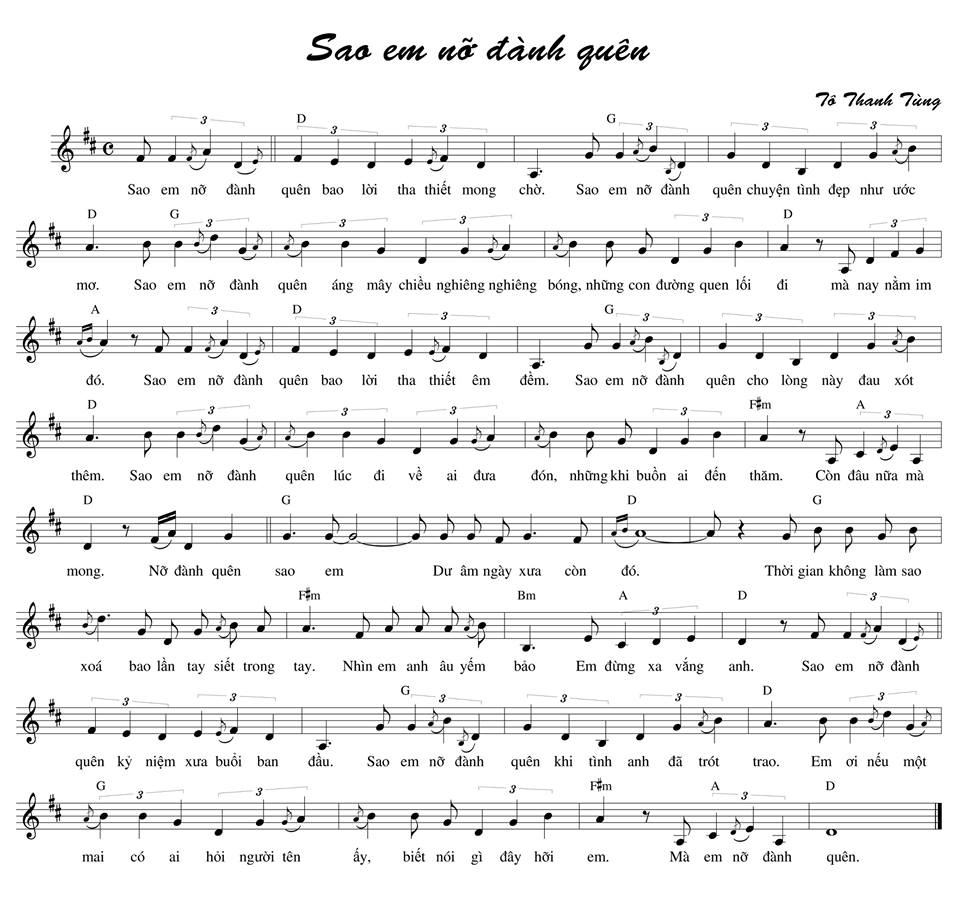 Sao Anh Nỡ Đành Quên sheet có lời