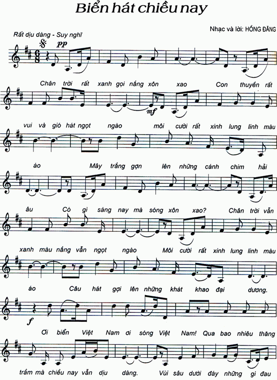 Biển hát chiều nay sheet có lời