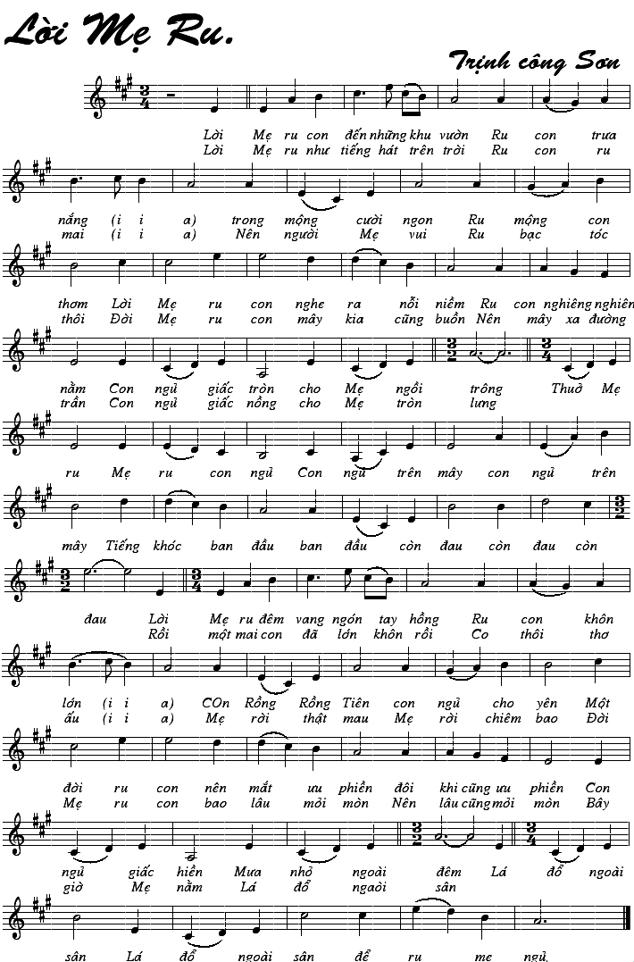 Lời mẹ ru sheet có lời