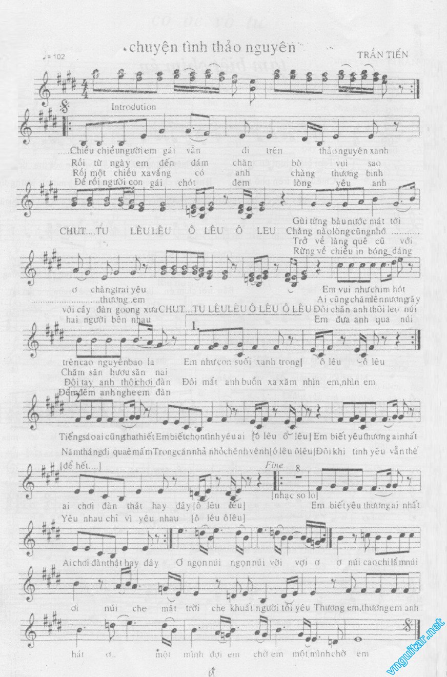 Chuyện Tình Thảo Nguyên sheet nhạc có lời