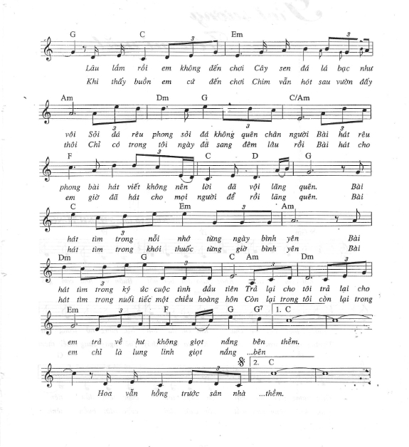 Giọt nắng bên thềm sheet có lời