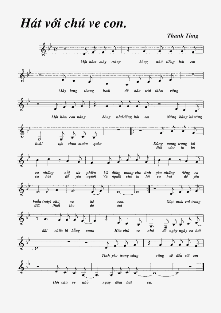 Hát Với Chú Ve Con sheet có lời