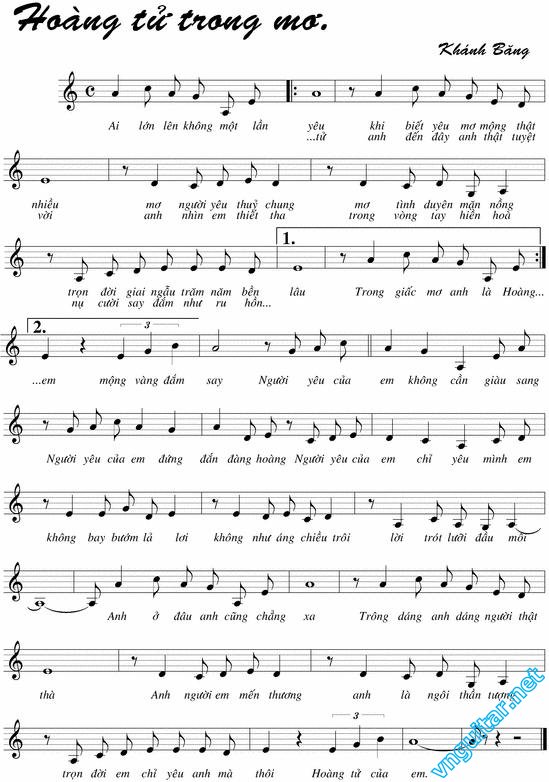 Hoàng Tử Trong Mơ sheet có lời