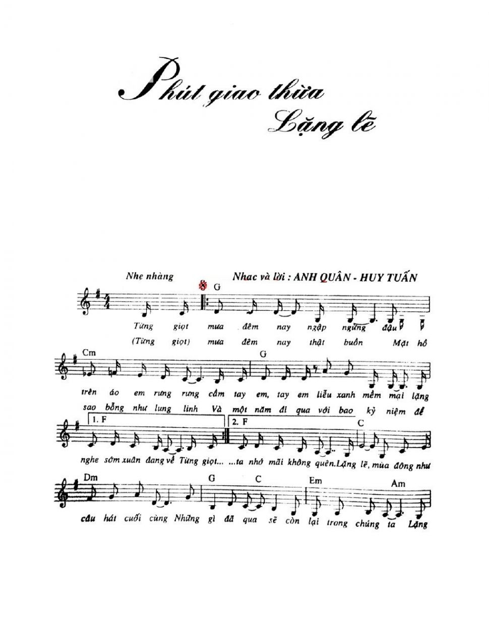 Phút giao thừa lặng lẽ sheet có lời