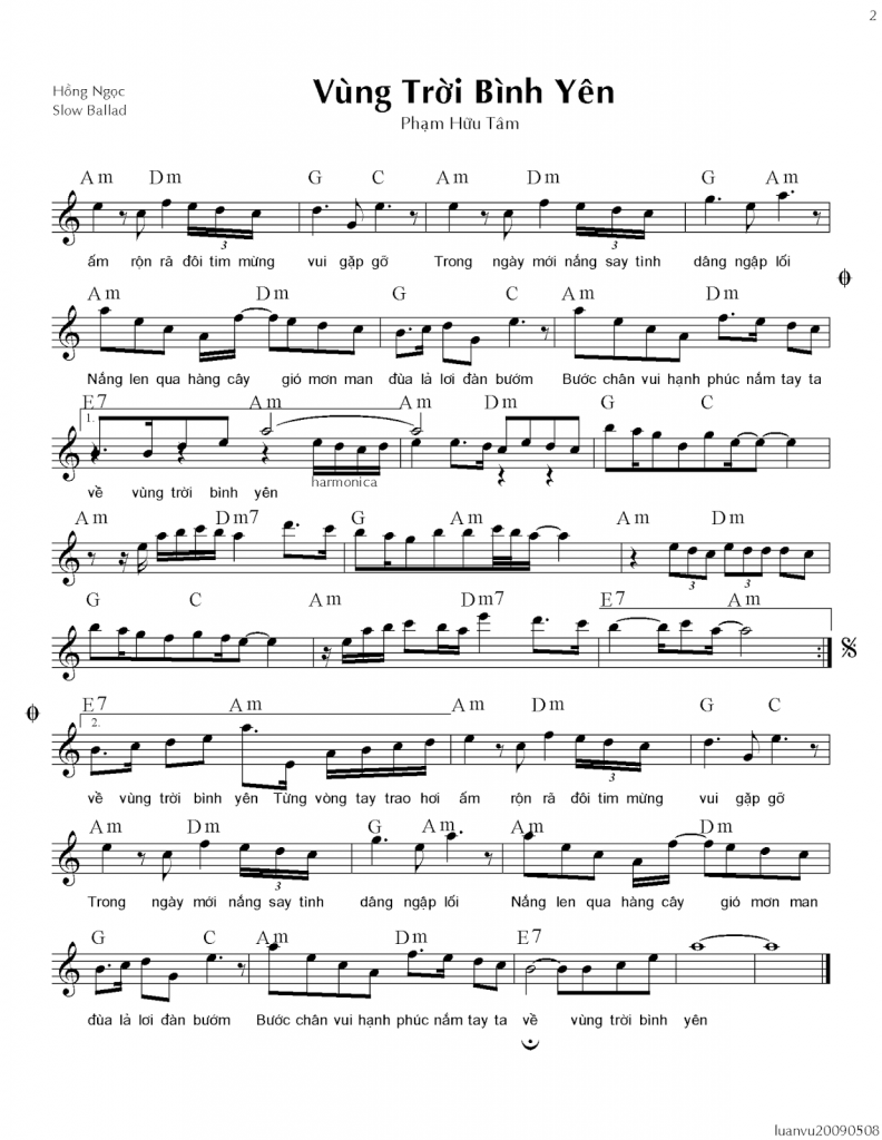 Vùng trời bình yên sheet có lời