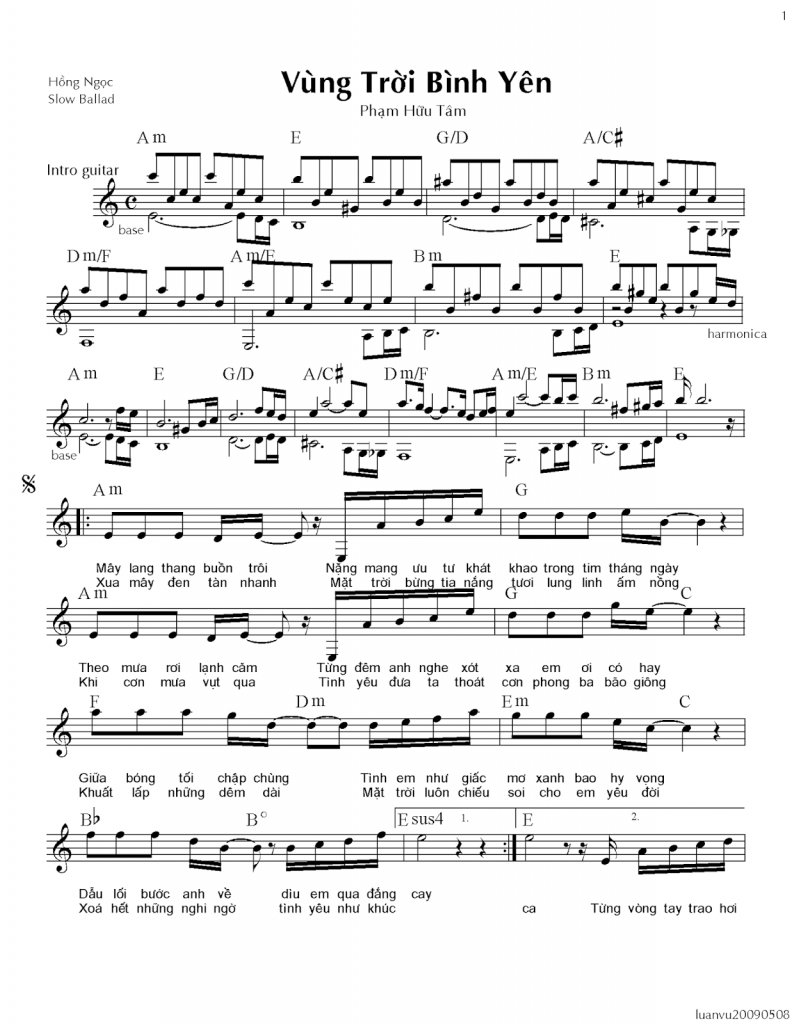 Vùng trời bình yên sheet có lời