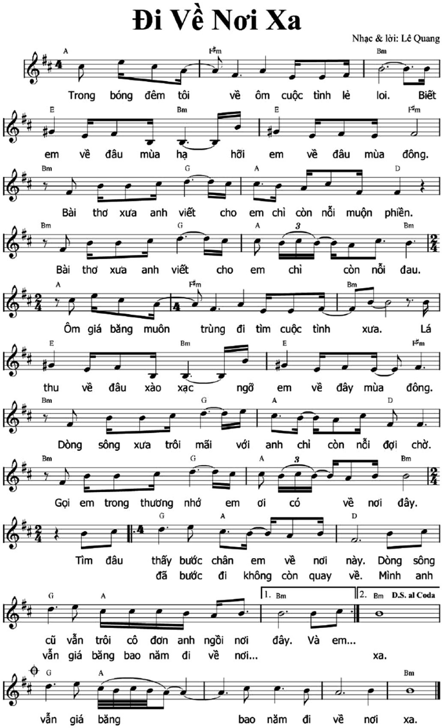 Đi về nơi xa sheet có lời